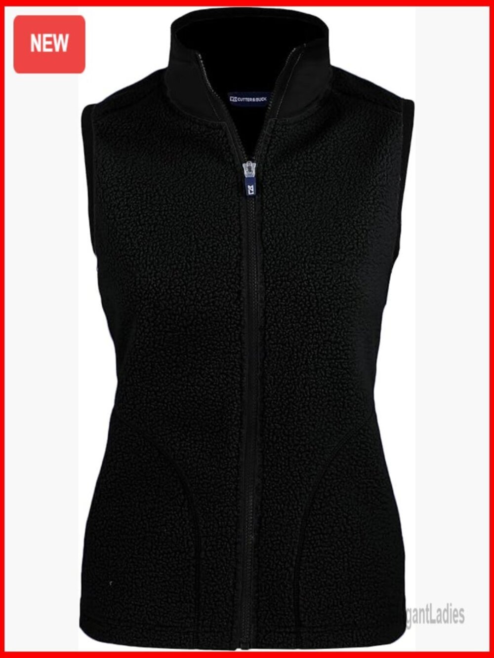 Women's Sherpa Fleece Vest Recycled Polyester Zip Front Pockets